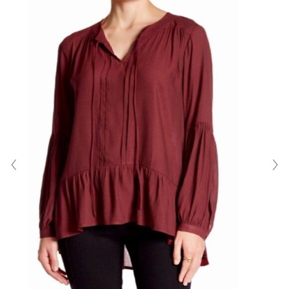 Ro & De maroon Split Neck peplum blouse - Picture 1 of 7